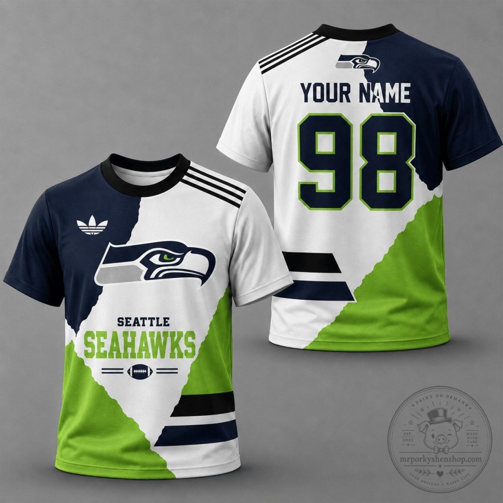 Seattle Seahawks National Football League Split Color Custom Number T-Shirt Seattle Seahawks National Football League Split Color Custom Number T-Shirt