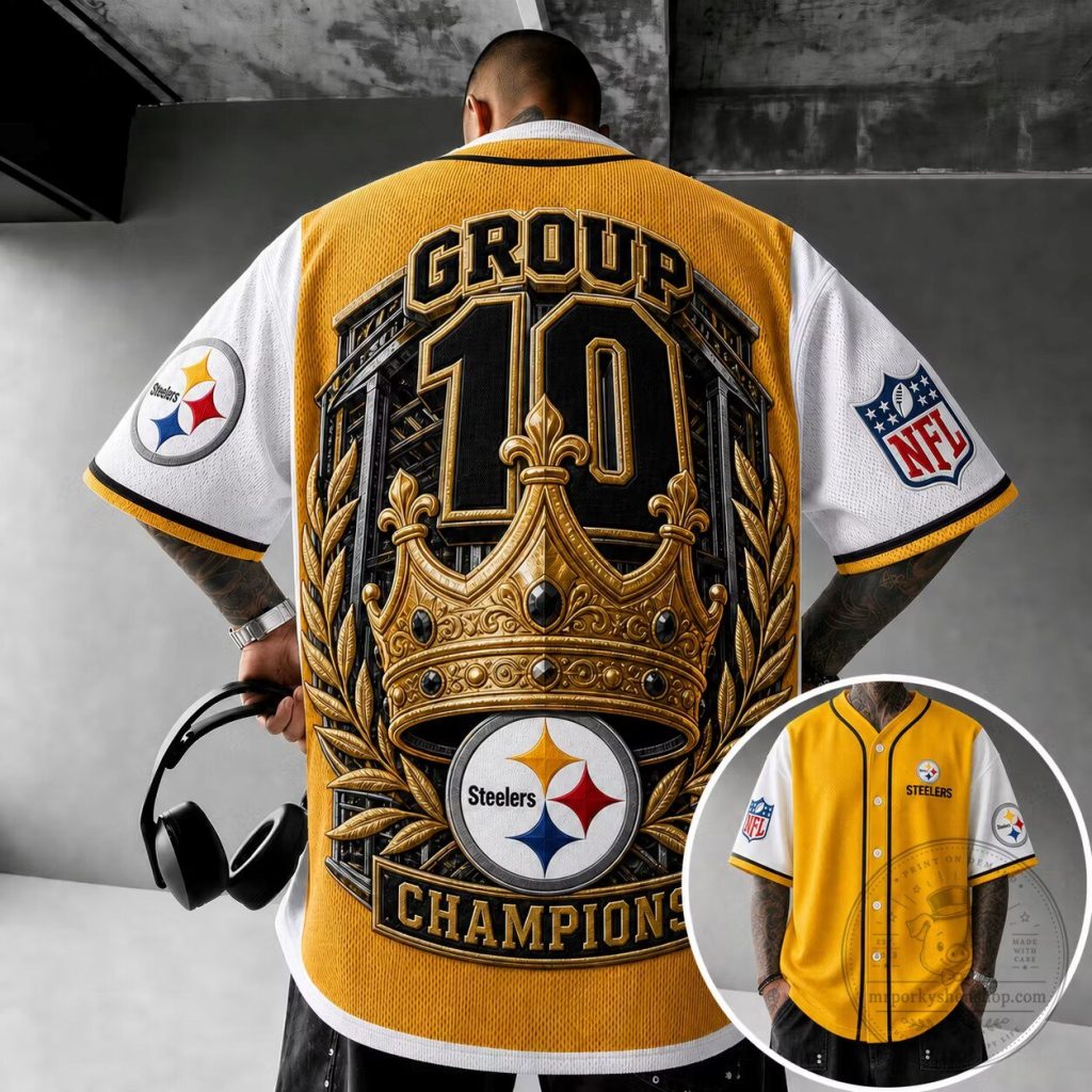 Pittsburgh Steelers Football Team Champions Golden Crown Baseball Jersey Pittsburgh Steelers Football Team Champions Golden Crown Baseball Jersey