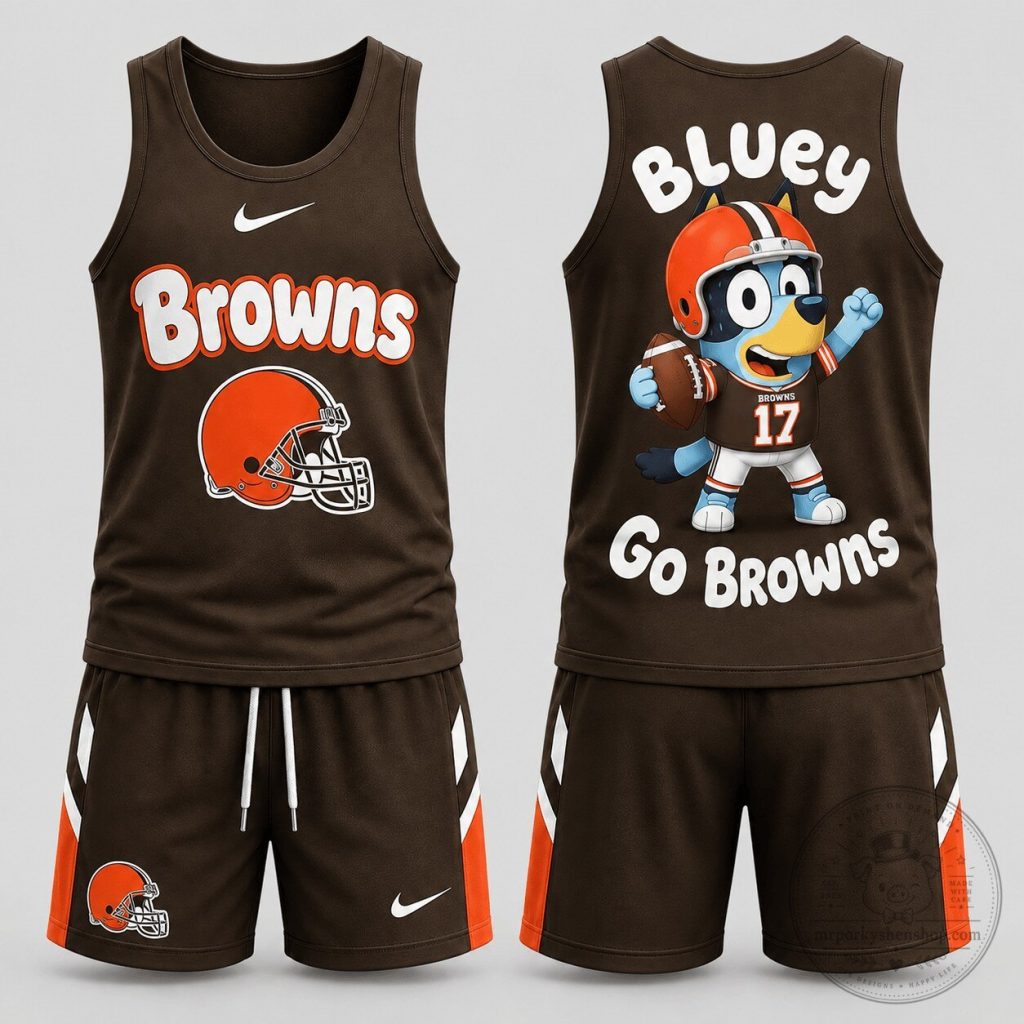 Cleveland Browns Bluey Go Browns Football Fan Tank Top and Shorts Set Cleveland Browns Bluey Go Browns Football Fan Tank Top and Shorts Set