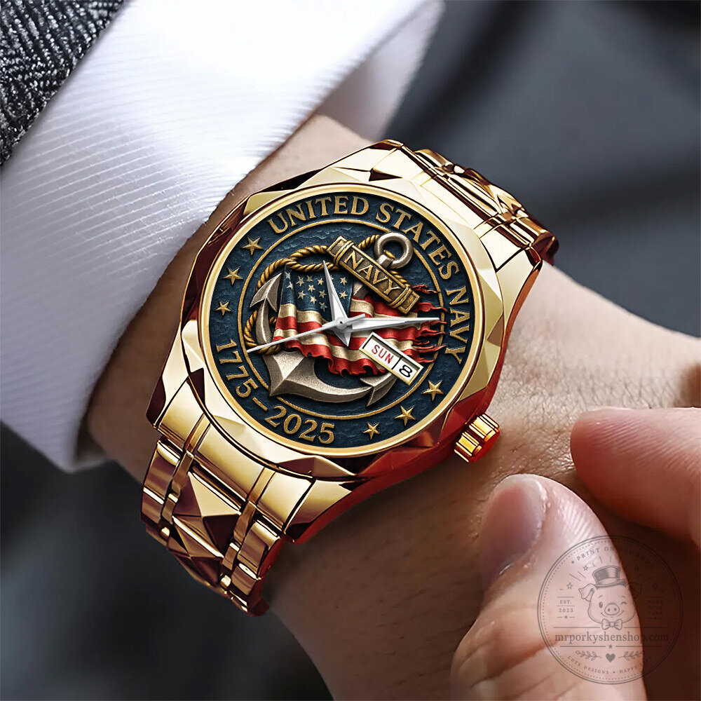 United States Navy Gold Tone Anchor Emblem Military Quartz Watch 9 United States Navy Gold Tone Anchor Emblem Military Quartz Watch
