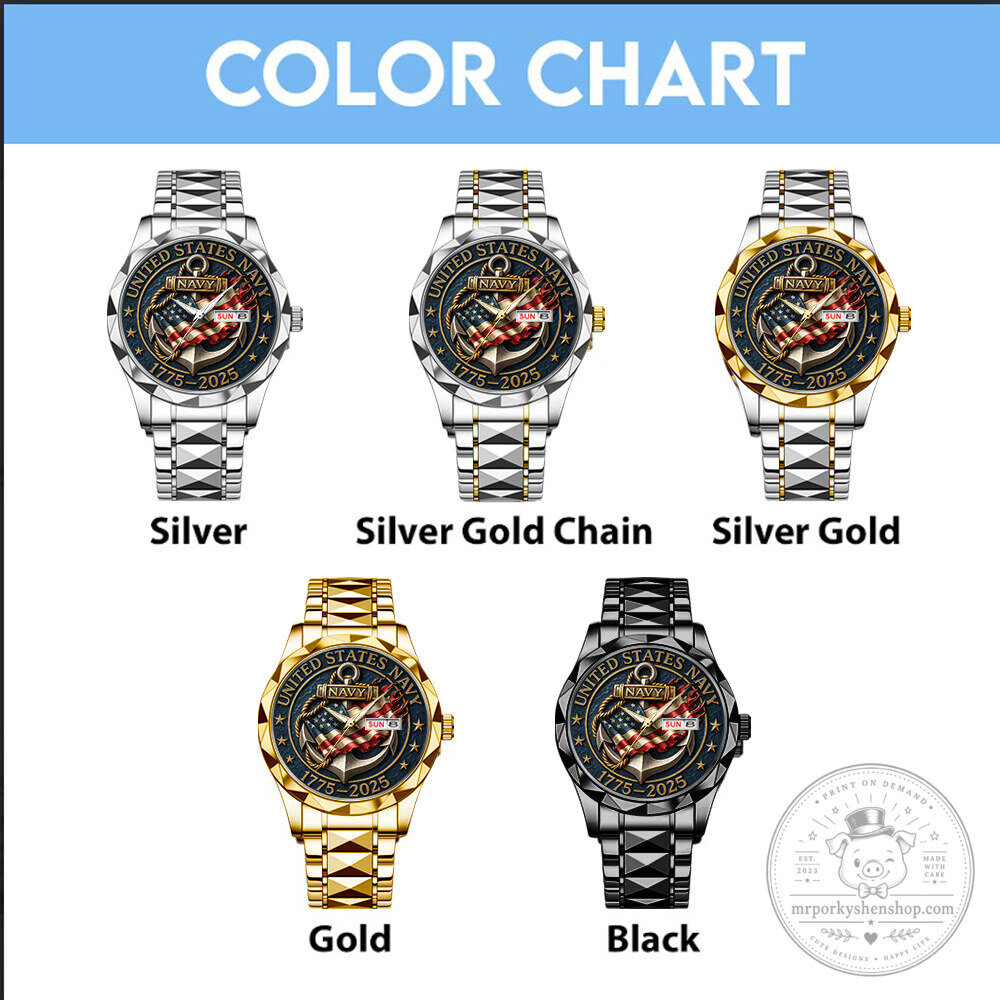 United States Navy Gold Tone Anchor Emblem Military Quartz Watch 10 United States Navy Gold Tone Anchor Emblem Military Quartz Watch