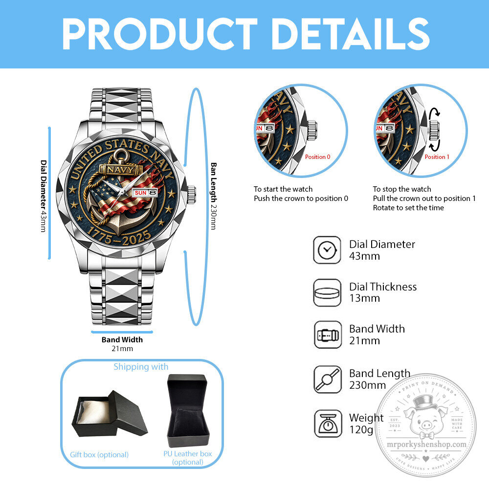 United States Navy Gold Tone Anchor Emblem Military Quartz Watch 11 United States Navy Gold Tone Anchor Emblem Military Quartz Watch