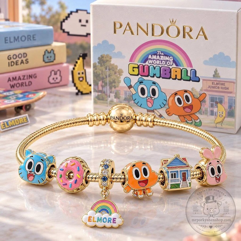 The Amazing World of Gumball Gold Charm Bracelet with Elmore Charms The Amazing World of Gumball Gold Charm Bracelet with Elmore Charms