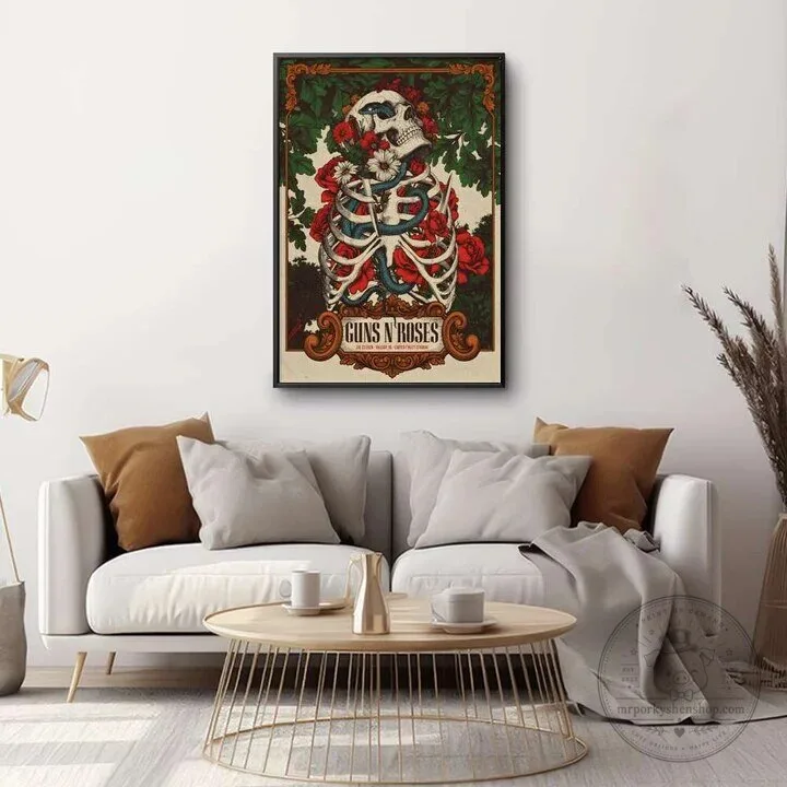 Guns N' Roses World Tour 2026 Raleigh Concert Skeleton and Roses Poster 8 Guns N