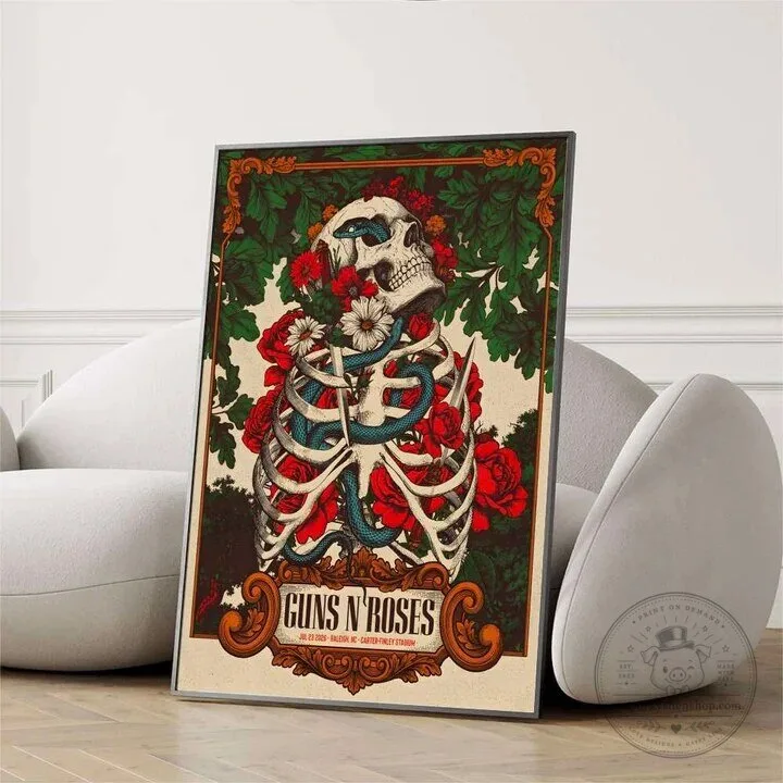 Guns N' Roses World Tour 2026 Raleigh Concert Skeleton and Roses Poster 9 Guns N