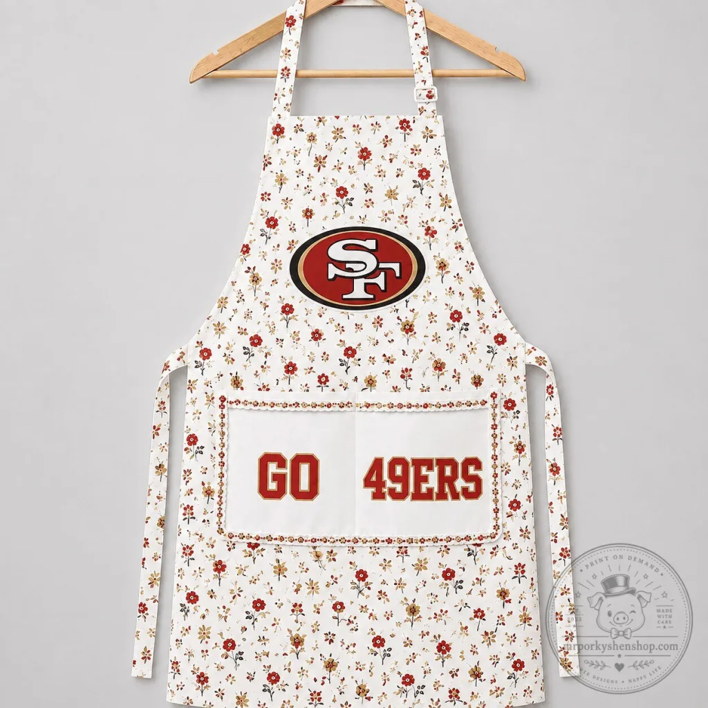 San Francisco 49ers Floral Pattern Go 49ers NFL Football Apron San Francisco 49ers Floral Pattern Go 49ers NFL Football Apron