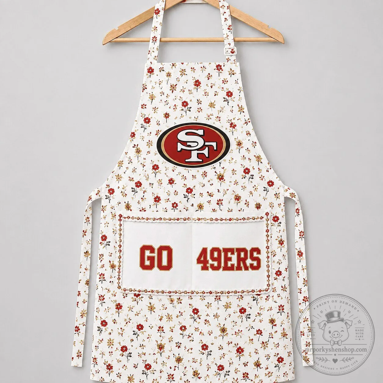 San Francisco 49ers Floral Pattern Go 49ers NFL Football Apron
