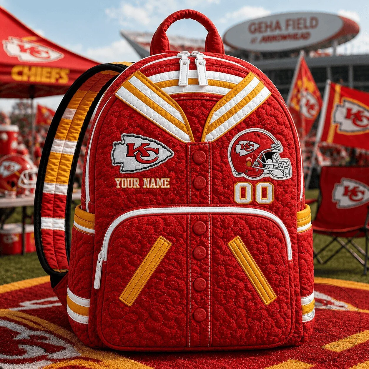 Kansas City Chiefs Personalized Varsity Jacket Style Quilted Backpack