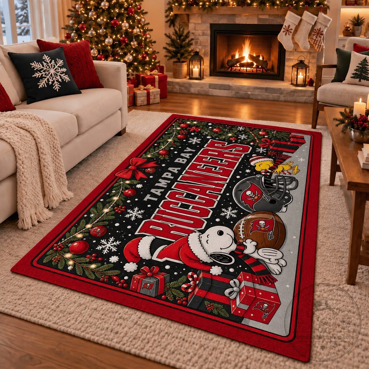 Tampa Bay Buccaneers Snoopy Christmas Holiday Area Rug