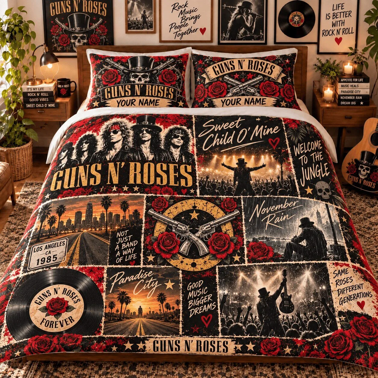 Guns N' Roses Rock Band Music Collage Bedding Set