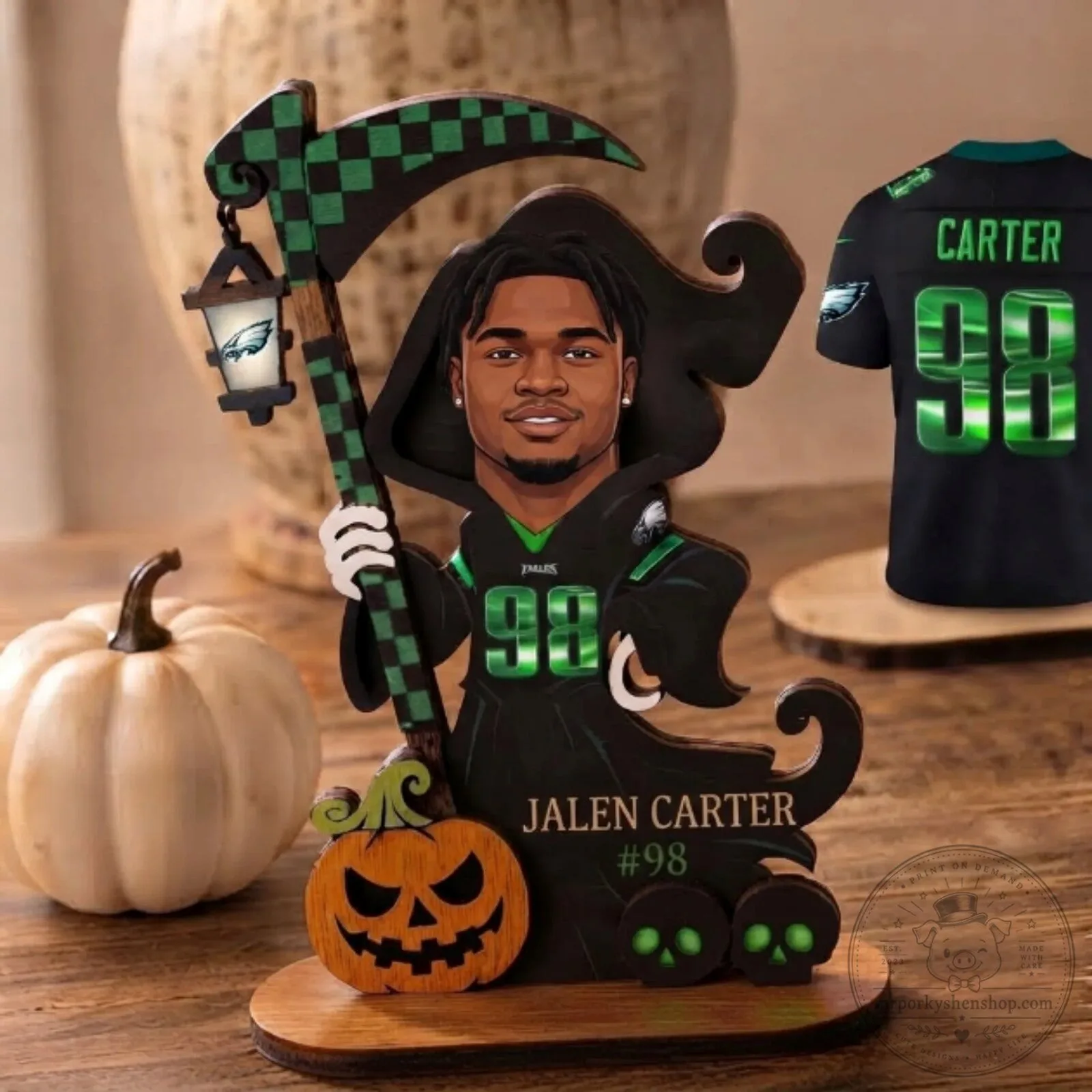 Jalen Hurts Philadelphia Eagles Halloween Wooden Standee 12 Jalen Hurts Philadelphia Eagles Halloween Wooden Standee