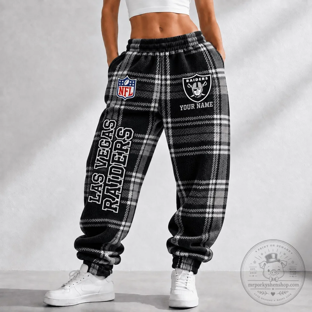 Las Vegas Raiders NFL Plaid Custom Name Fan Pants Las Vegas Raiders NFL Plaid Custom Name Fan Pants