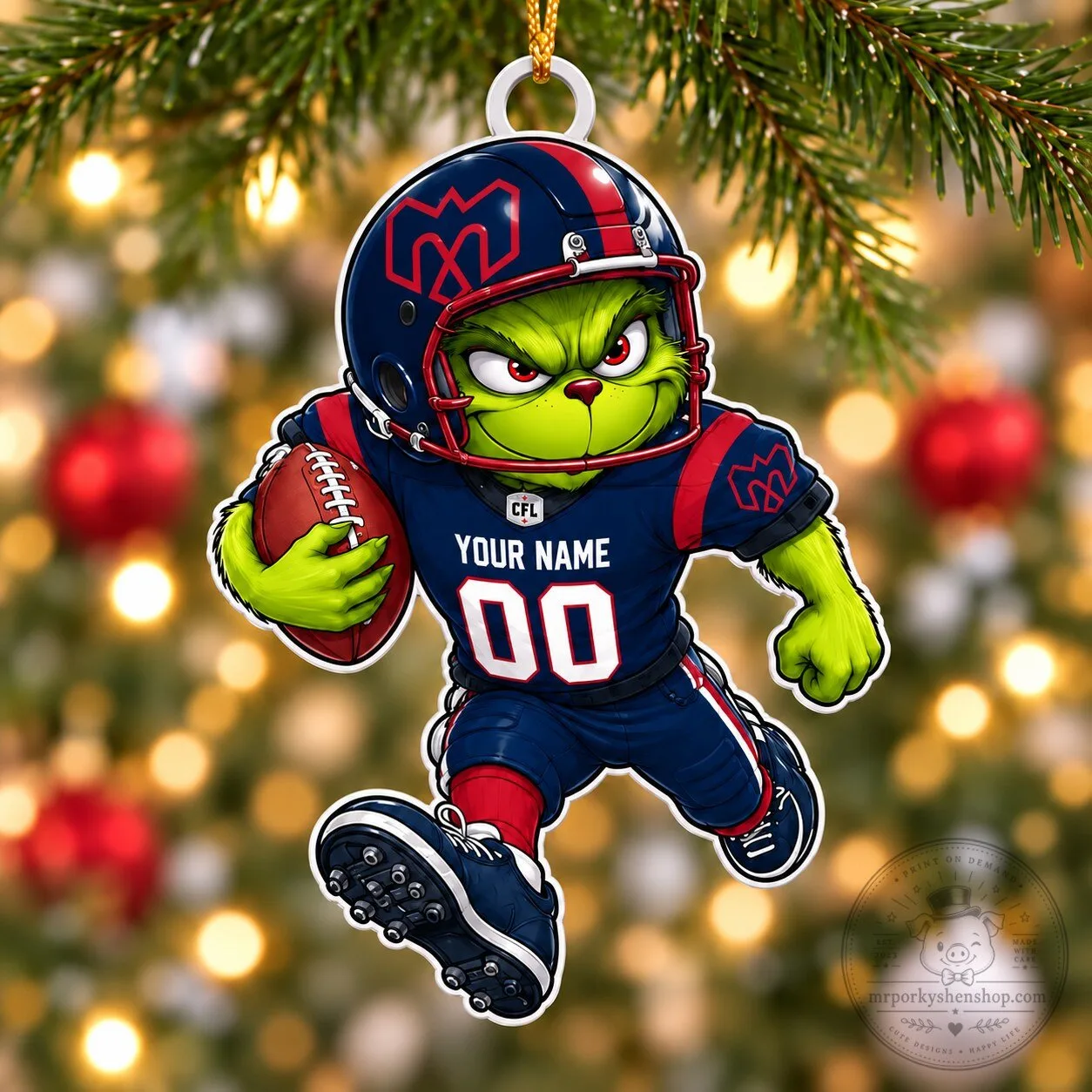 Montreal Alouettes Grinch Football Player Christmas Tree Ornament