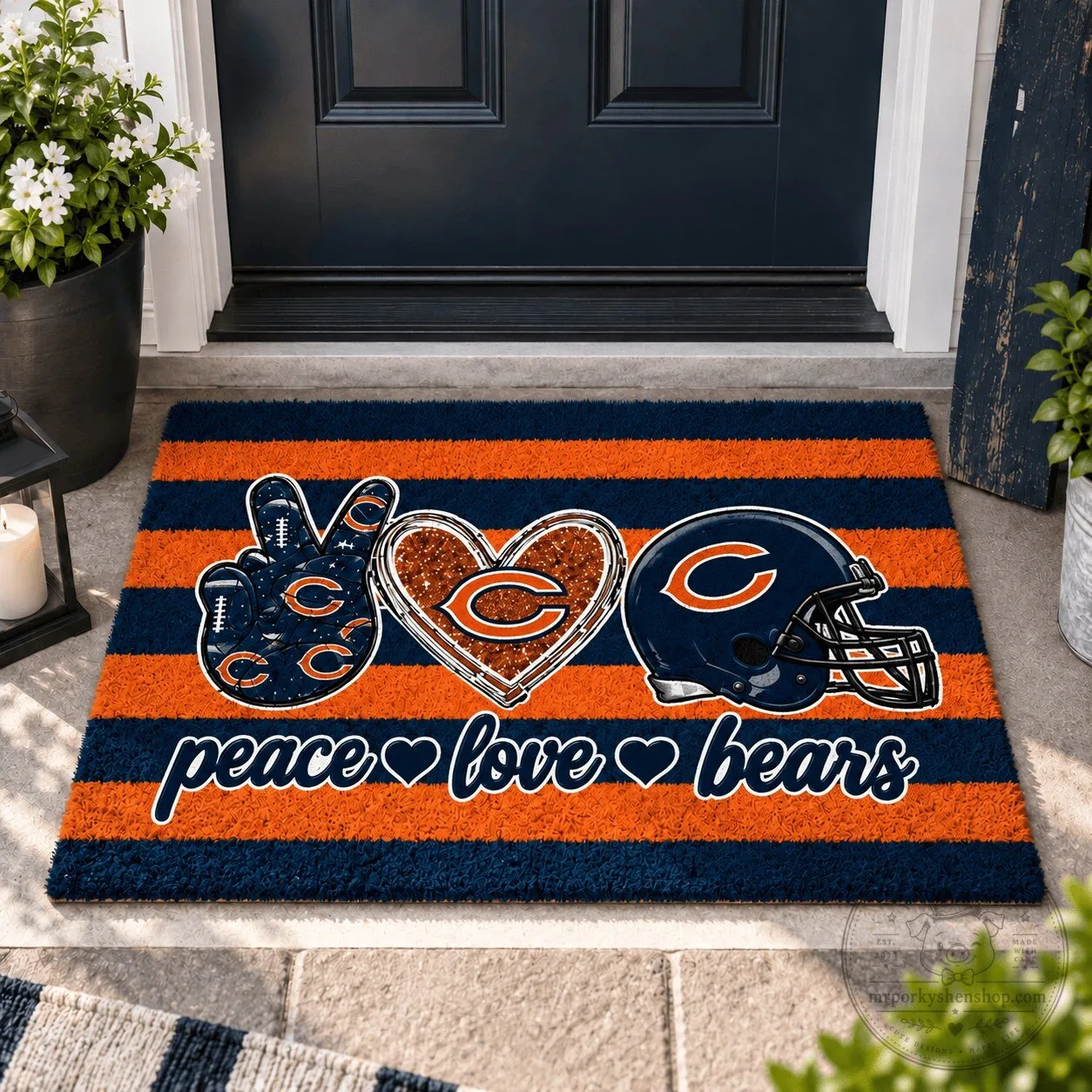 Chicago Bears Peace Love Bears NFL Football Team Striped Doormat
