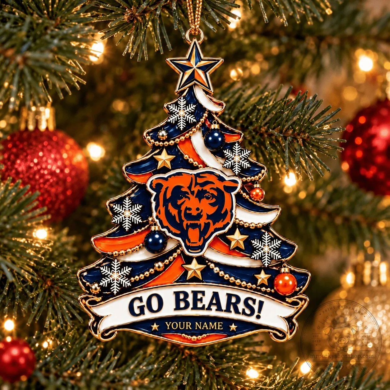Chicago Bears Christmas Tree Ornament Custom Name