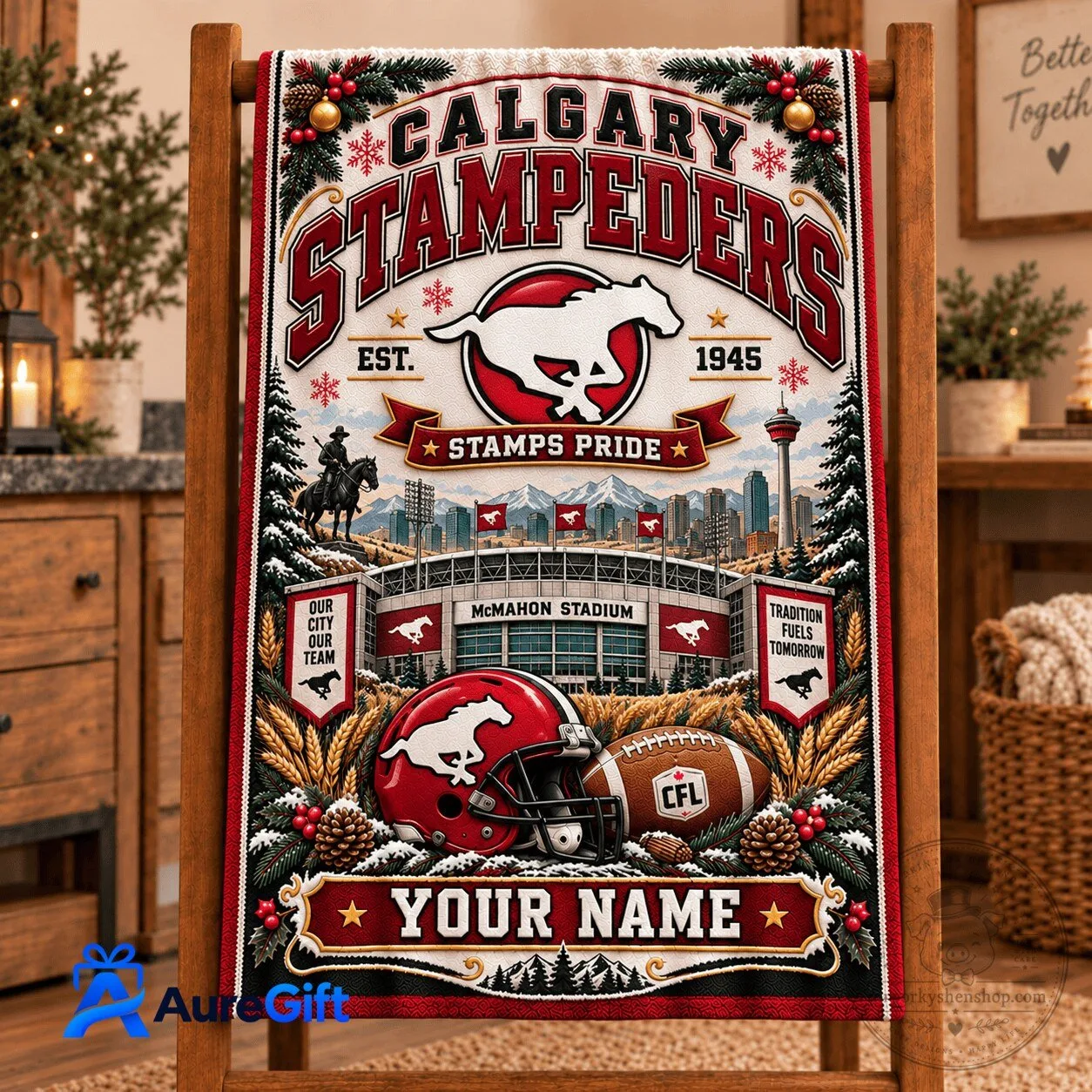 Calgary Stampeders Football Team Personalized Stadium View Blanket
