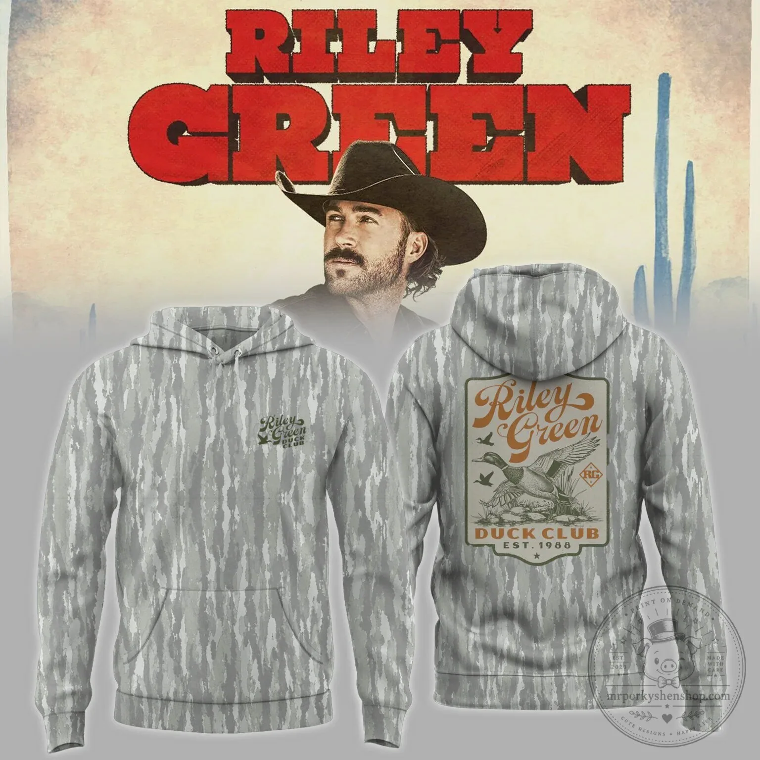 Riley Green Duck Club Est 1988 Camouflage Country Music Hoodie