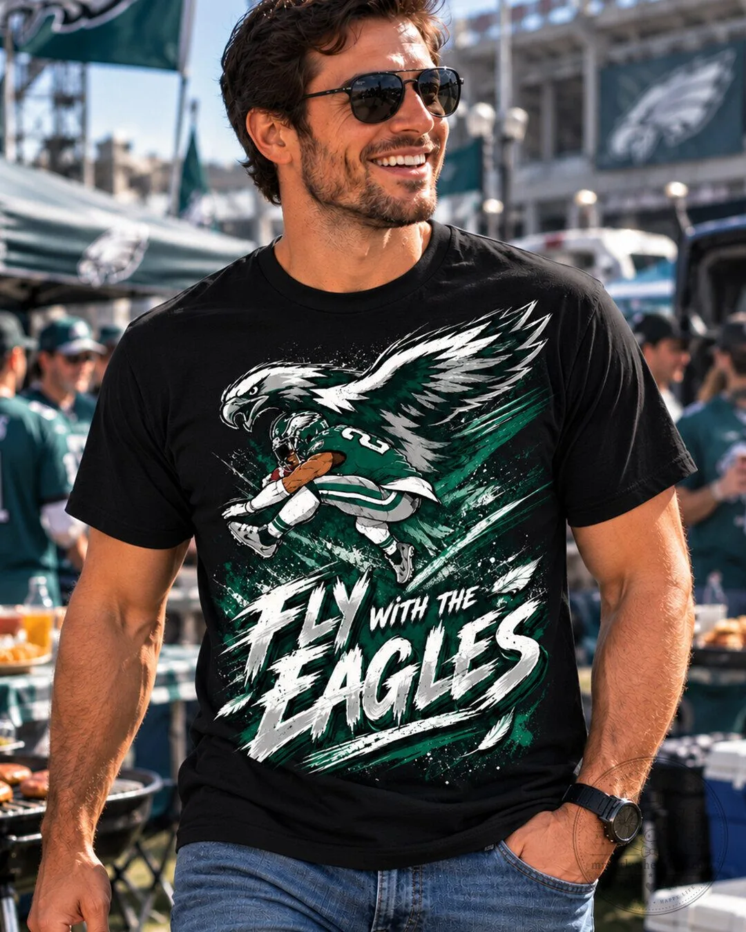 Philadelphia Eagles Football Fly With The Eagles Green T-Shirt 9 Philadelphia Eagles Football Fly With The Eagles Green T-Shirt