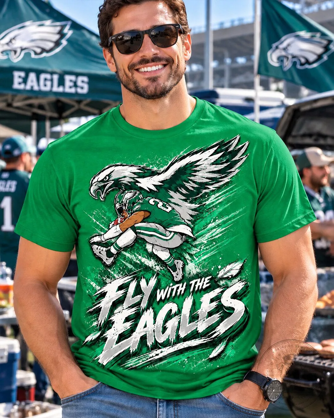 Philadelphia Eagles Football Fly With The Eagles Green T-Shirt 10 Philadelphia Eagles Football Fly With The Eagles Green T-Shirt
