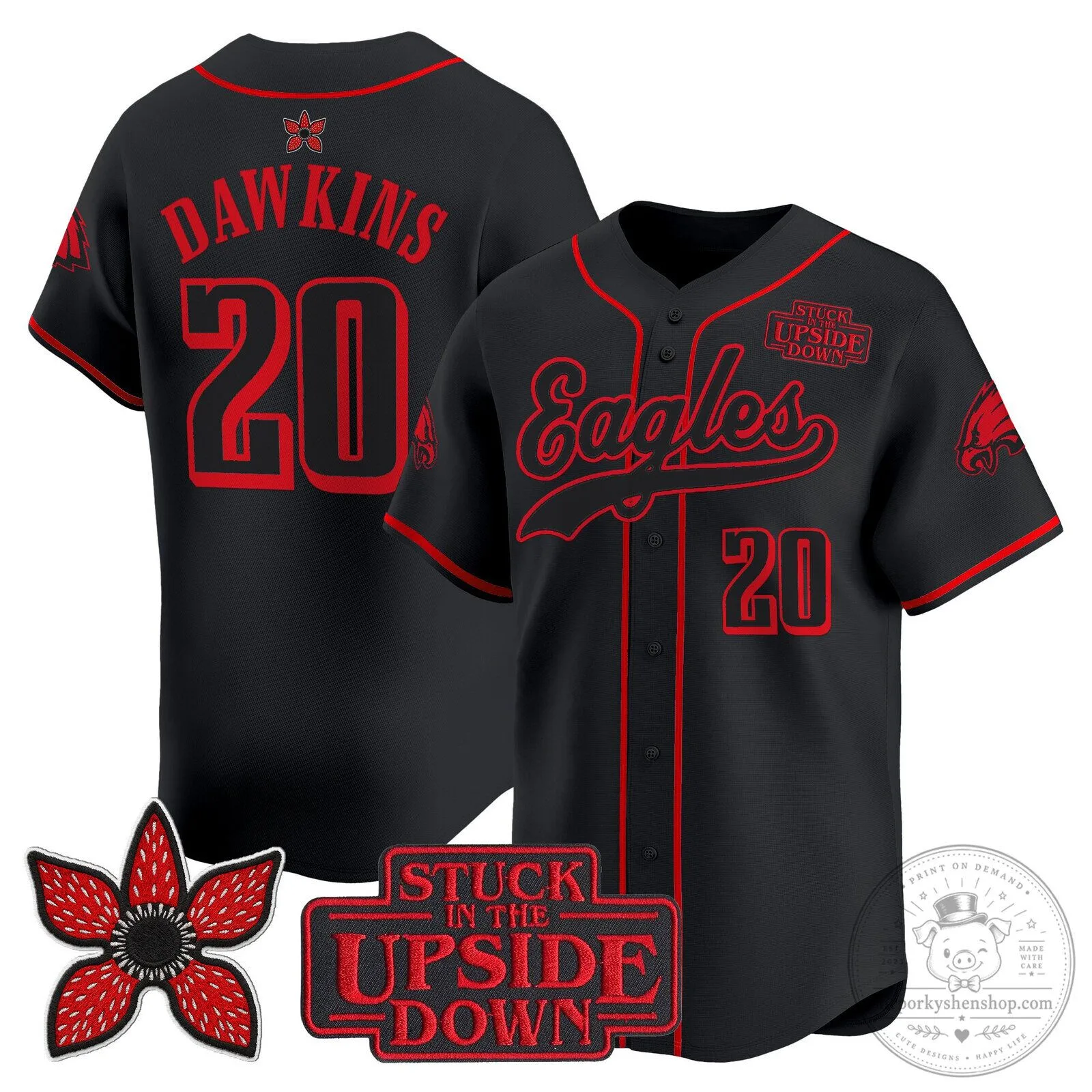Philadelphia Eagles Stranger Things Edition Black Baseball Jersey 24 Philadelphia Eagles Stranger Things Edition Black Baseball Jersey