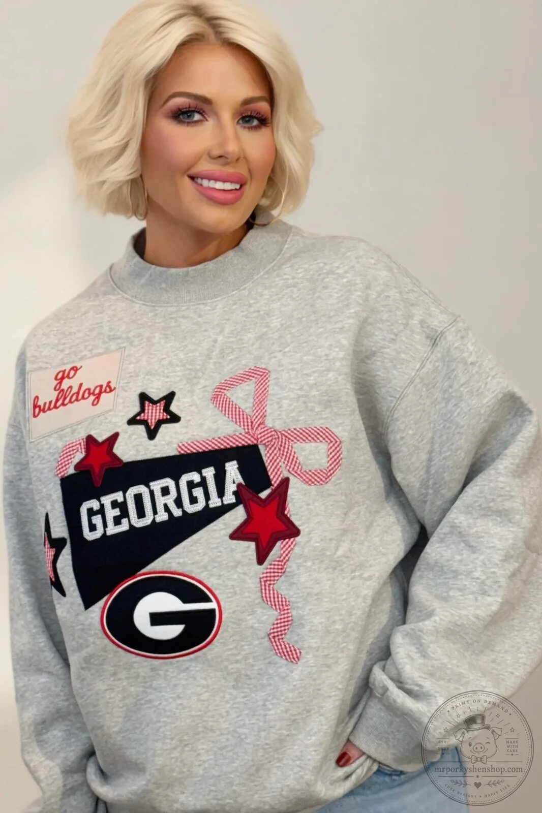 Georgia Bulldogs Applique Mock Neck Sweatshirt for Women