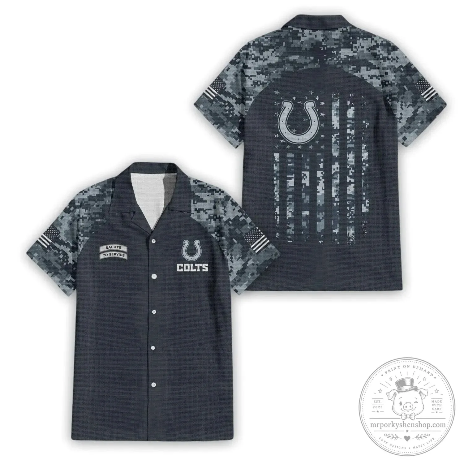 Hawaiian Shirt with Military Camouflage Design for Indianapolis Colts Salute To Service