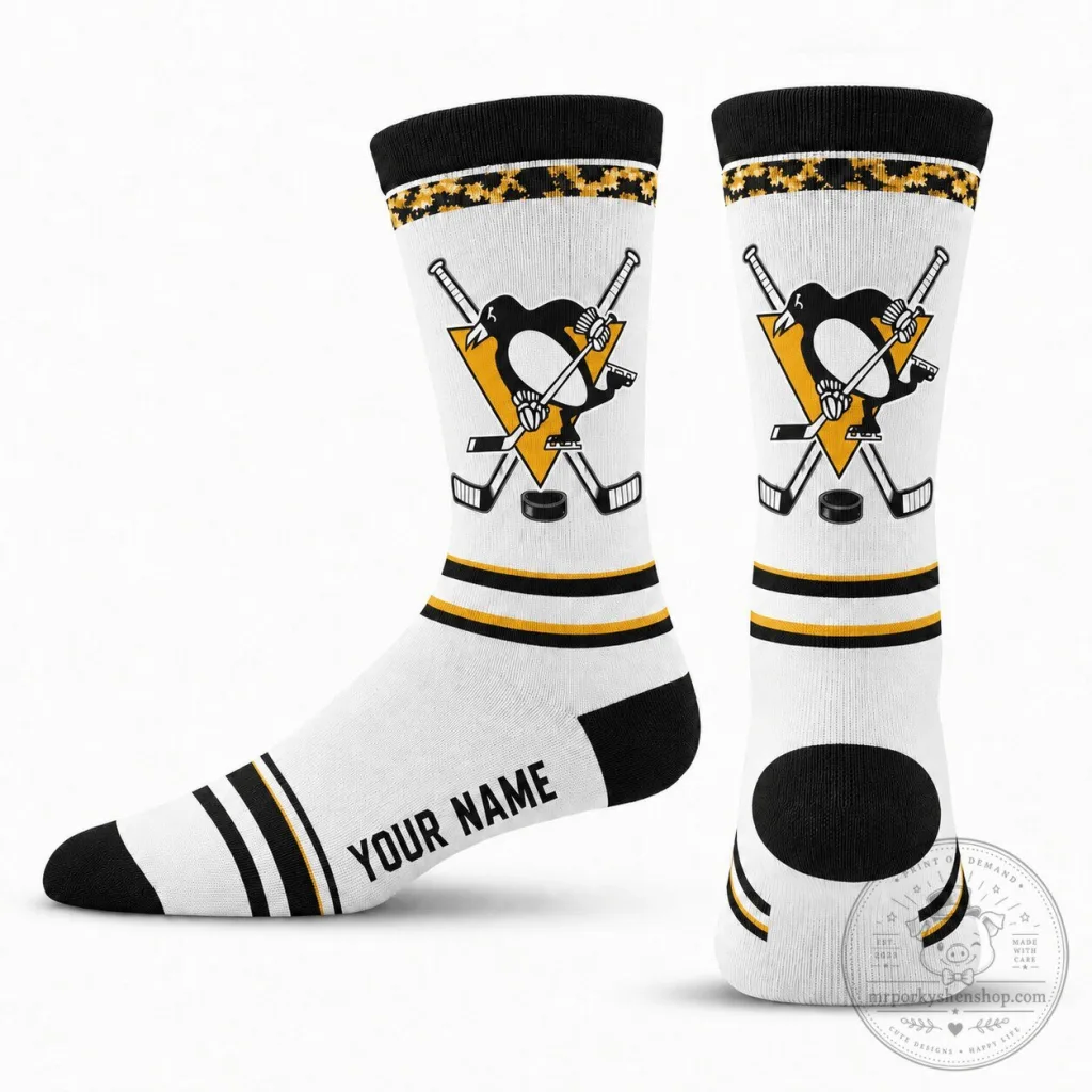 Pittsburgh Penguins National Hockey League Personalized White Hockey Socks Pittsburgh Penguins National Hockey League Personalized White Hockey Socks