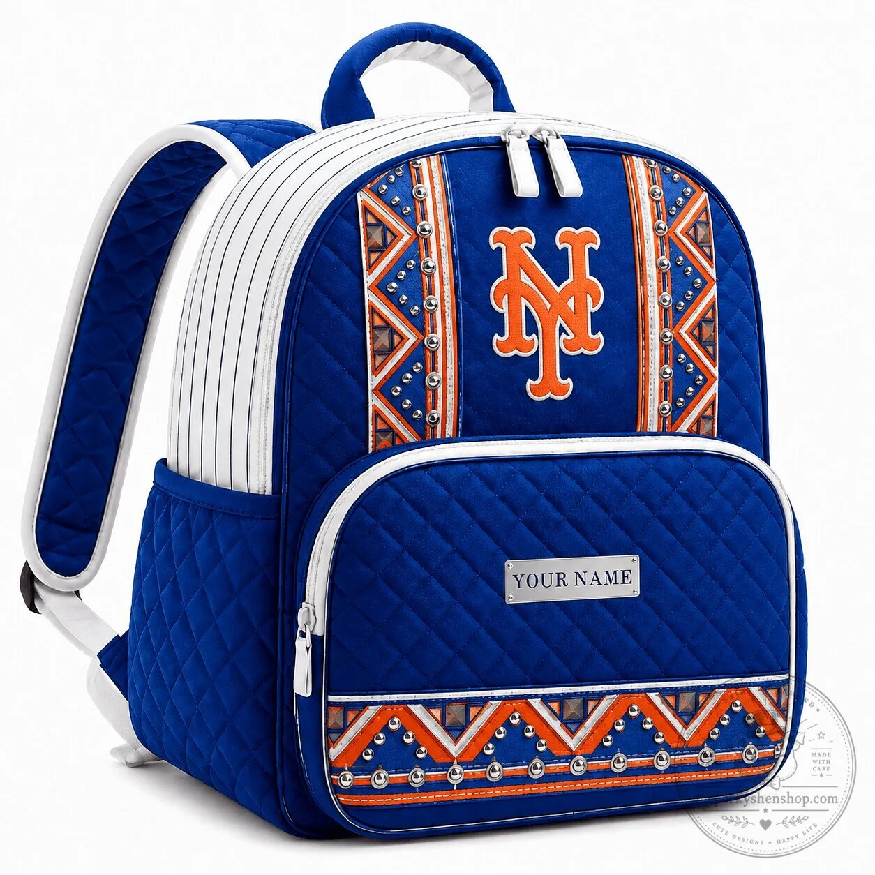 New York Mets MLB Baseball Quilted Backpack with Personalized Nameplate