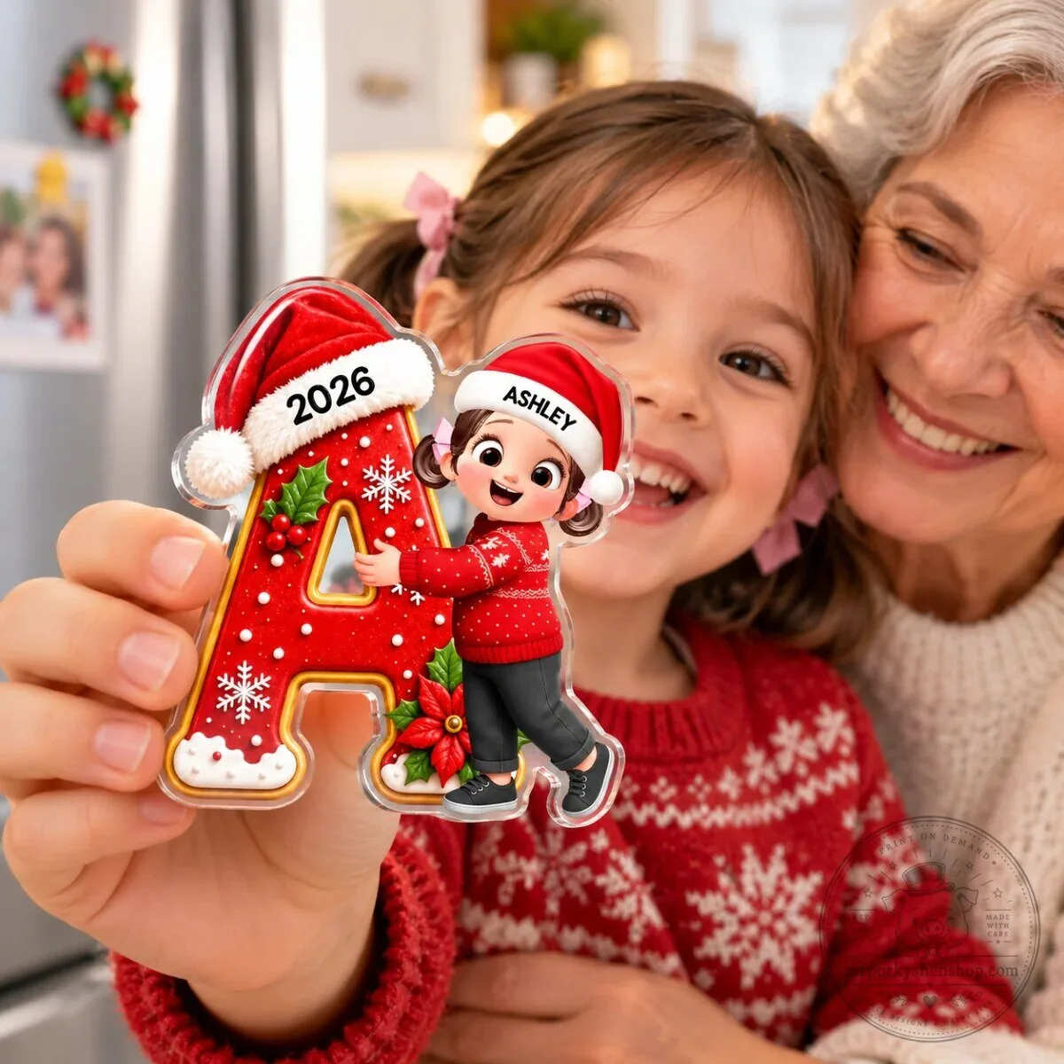 Personalized Christmas Letter Hug Acrylic Refrigerator Magnet Gift