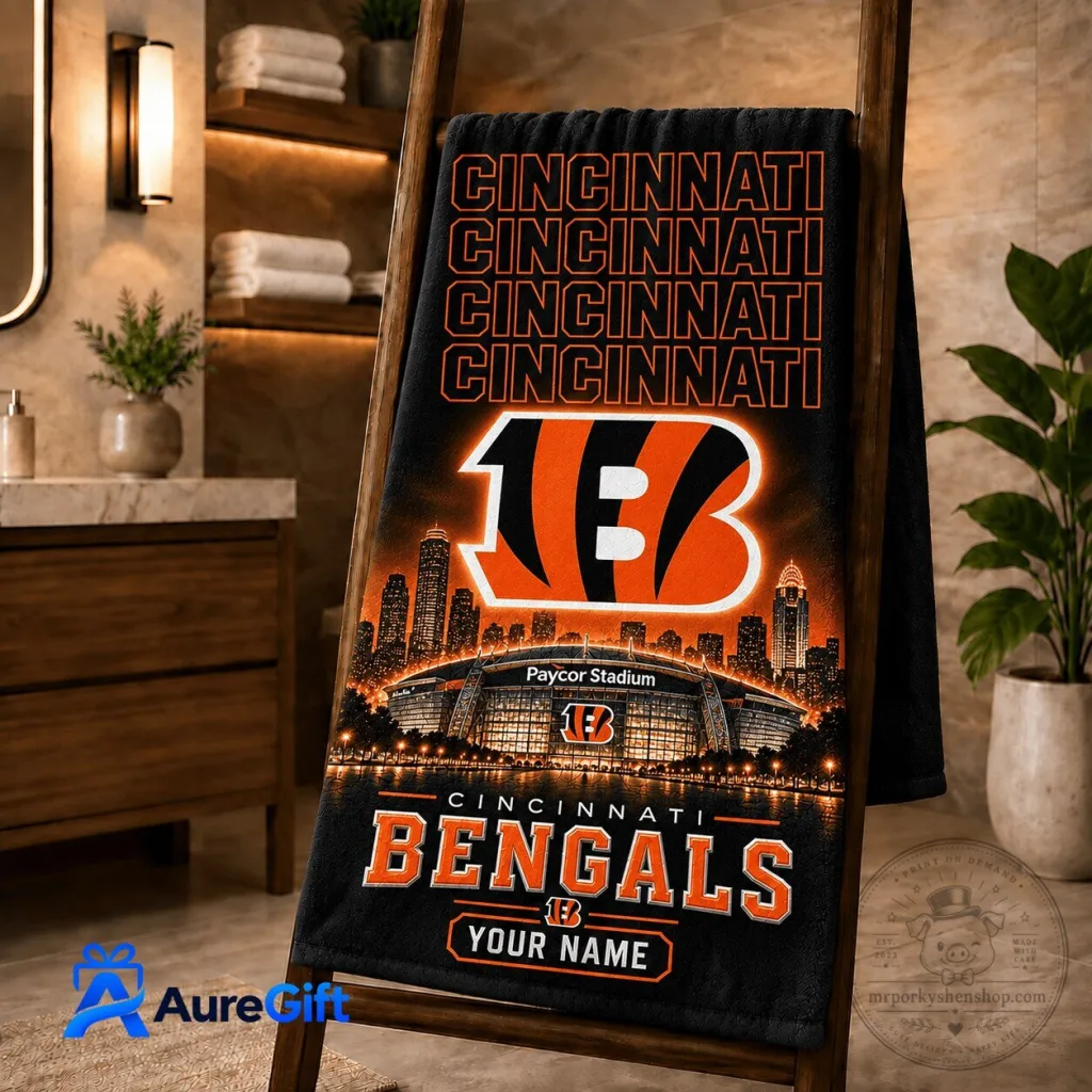 Cincinnati Bengals Paycor Stadium Personalized Football Fan Bath Towel Cincinnati Bengals Paycor Stadium Personalized Football Fan Bath Towel