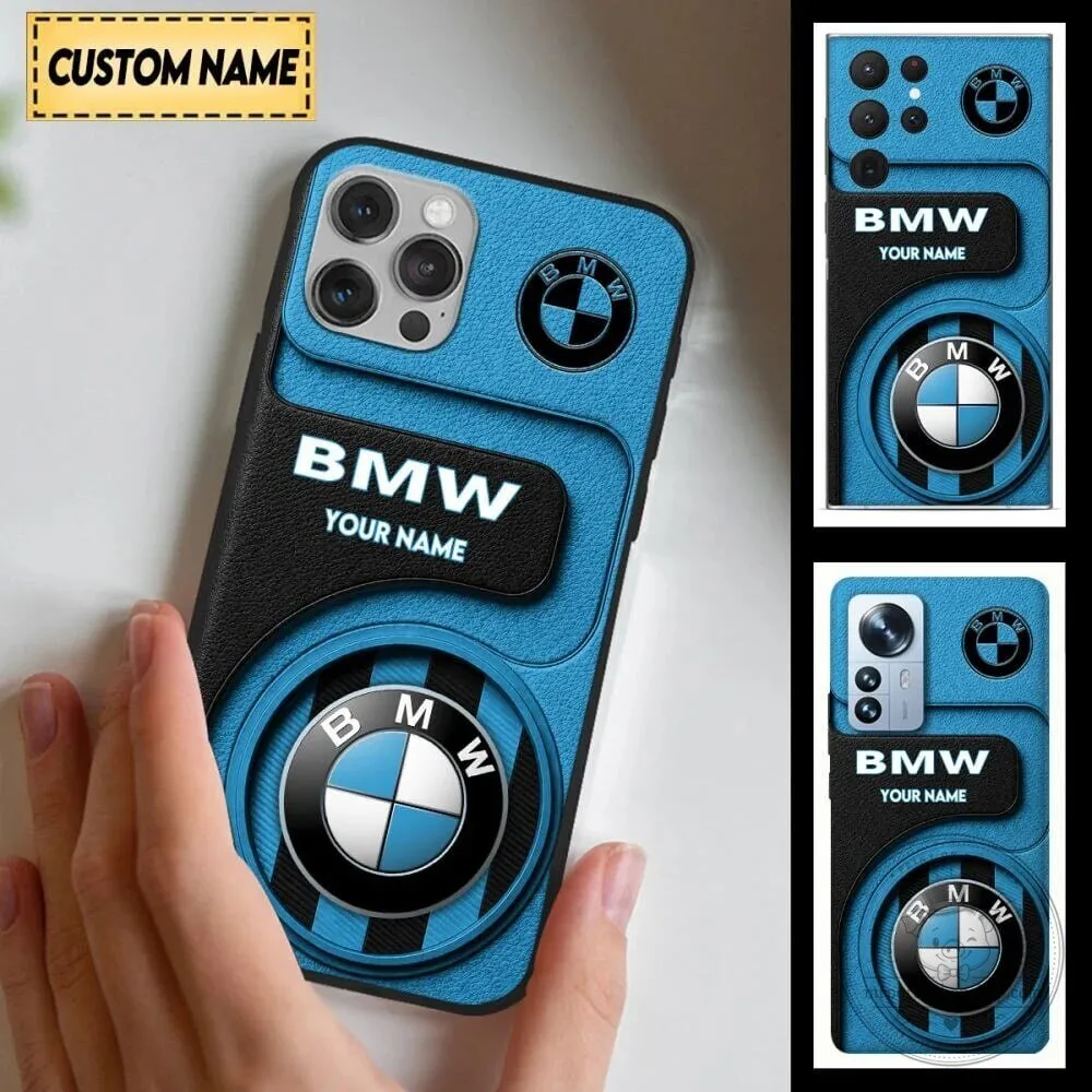 BMW Custom Name Blue and Black Leather Style Phone Case for All Models