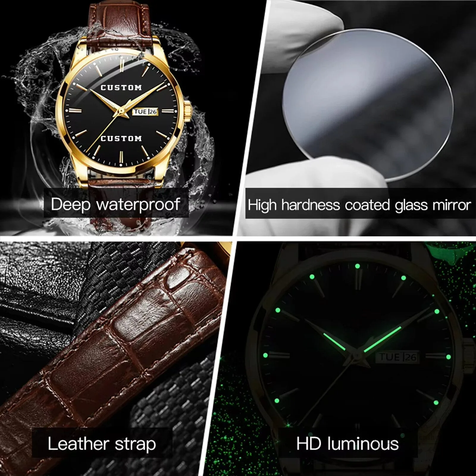 Porsche Custom Name Gold Tone Stainless Steel Watch with Brown Leather Strap 19 Porsche Custom Name Gold Tone Stainless Steel Watch with Brown Leather Strap