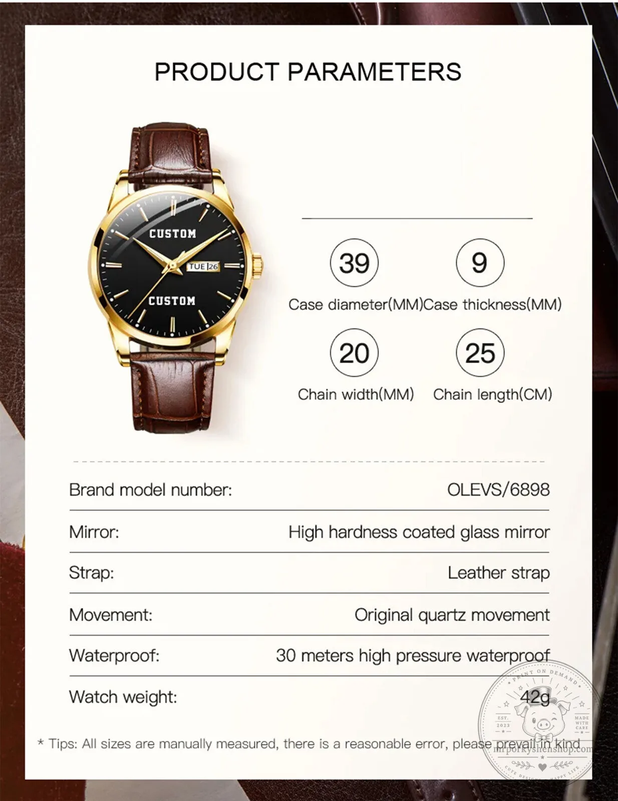 Porsche Custom Name Gold Tone Stainless Steel Watch with Brown Leather Strap 21 Porsche Custom Name Gold Tone Stainless Steel Watch with Brown Leather Strap