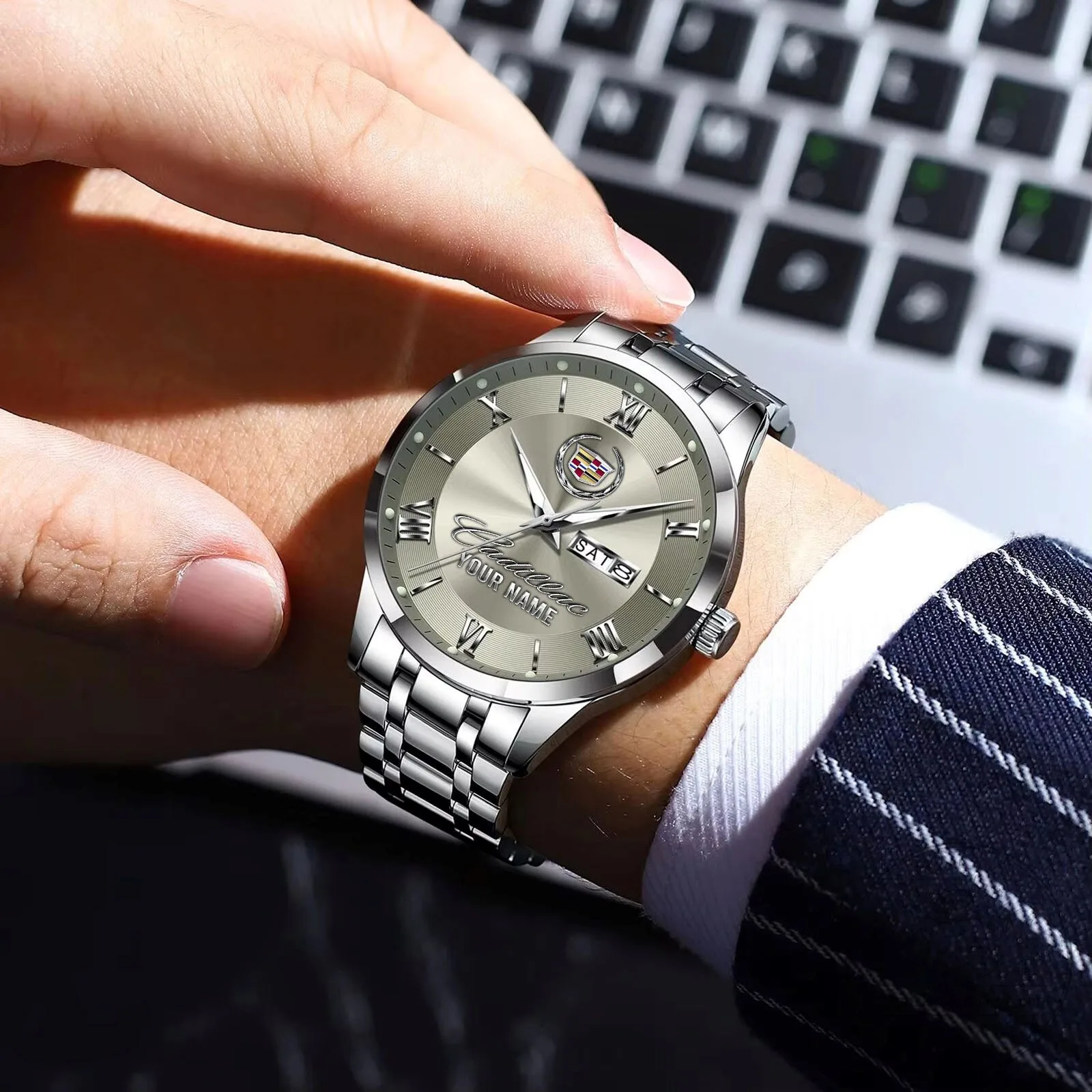 Cadillac Custom Name Silver Stainless Steel Men's Watch 18 Cadillac Custom Name Silver Stainless Steel Men