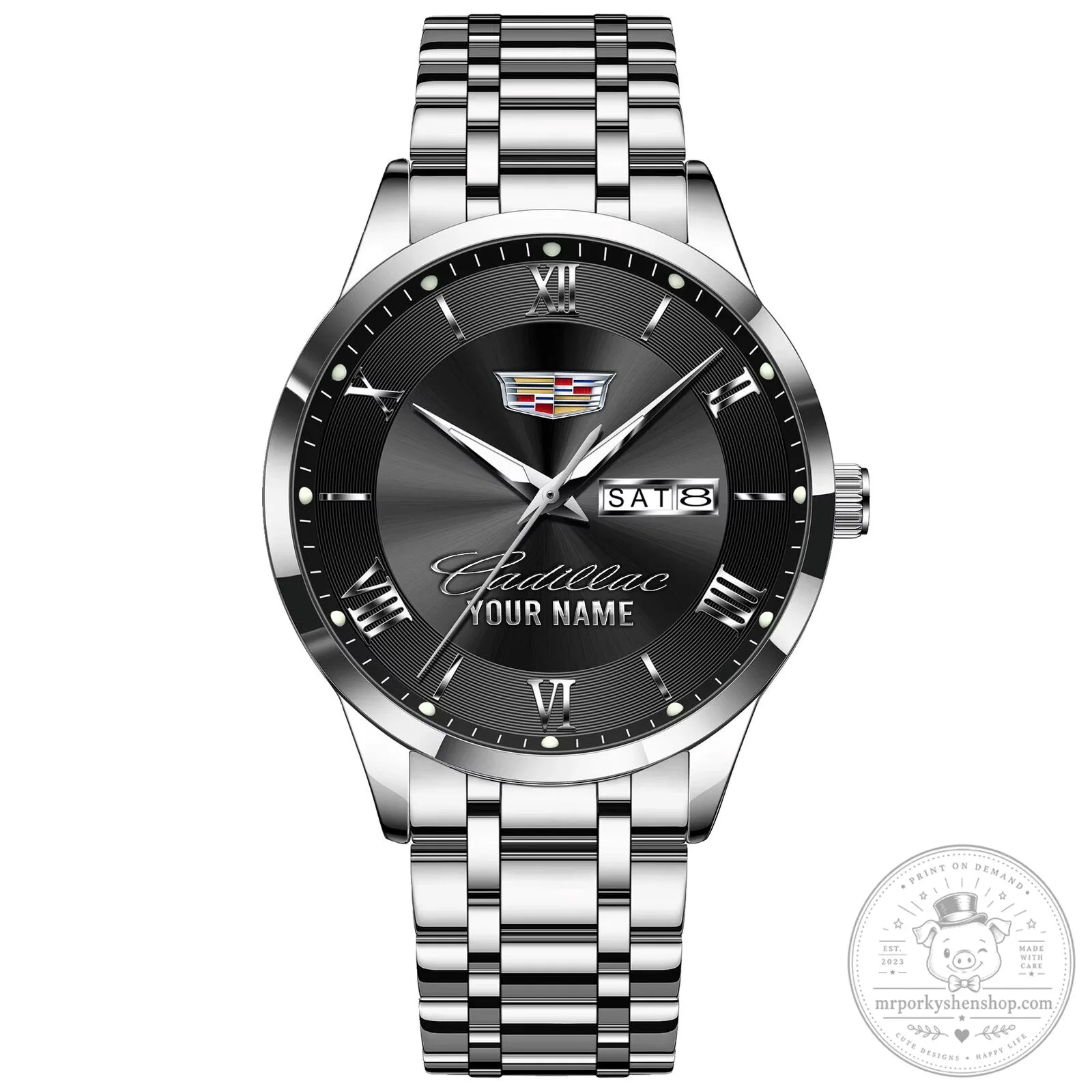 Cadillac Custom Name Silver Stainless Steel Men's Watch 24 Cadillac Custom Name Silver Stainless Steel Men