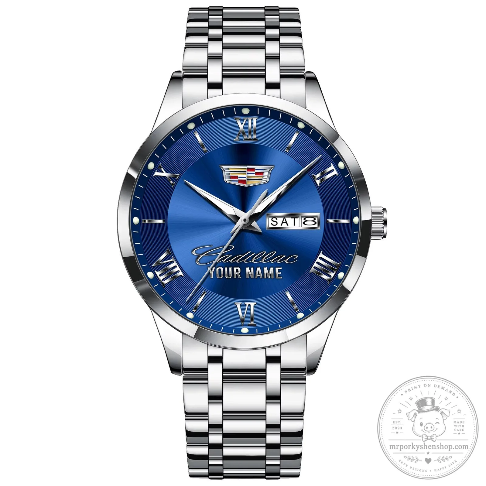 Cadillac Custom Name Silver Stainless Steel Men's Watch 25 Cadillac Custom Name Silver Stainless Steel Men