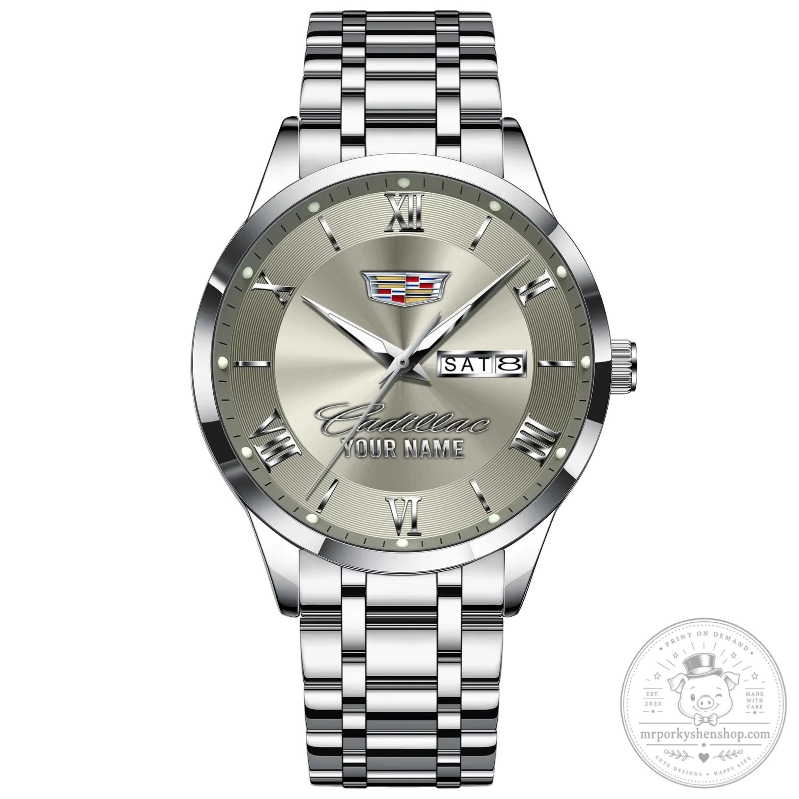 Cadillac Custom Name Silver Stainless Steel Men's Watch 26 Cadillac Custom Name Silver Stainless Steel Men