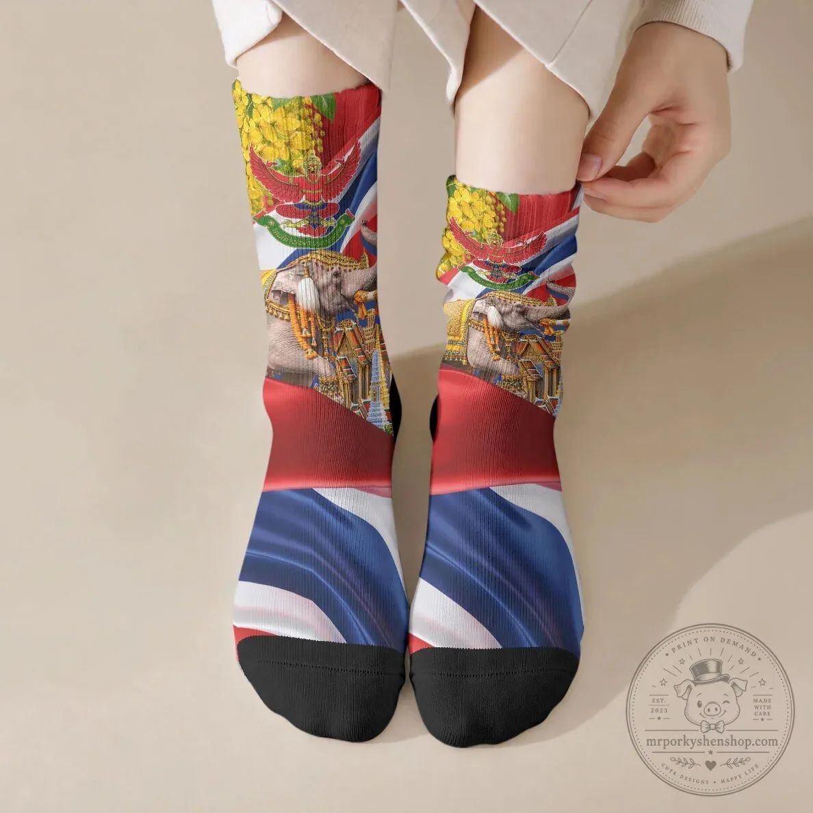 Thailand Flag and Royal Garuda Emblem Crew Socks