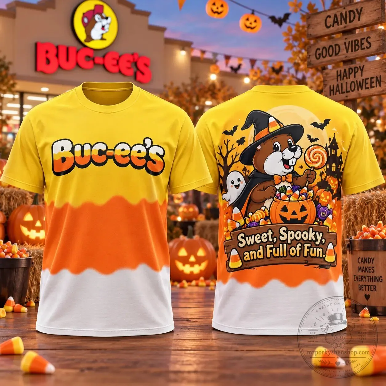 Buc-ee's Spooky Season Candy Corn Halloween T-Shirt