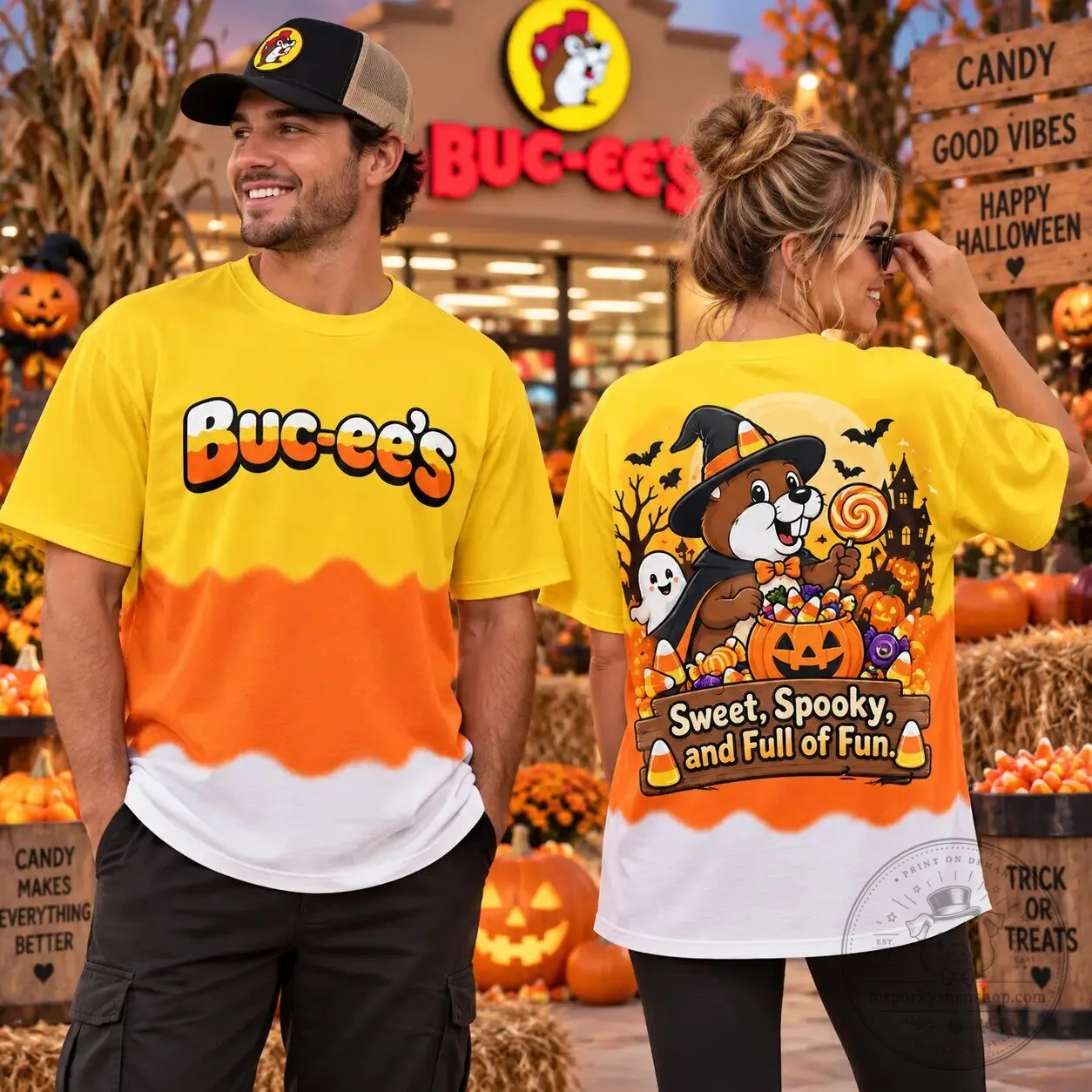 Buc-ee's Spooky Season Candy Corn Halloween T-Shirt 7 Buc-ee