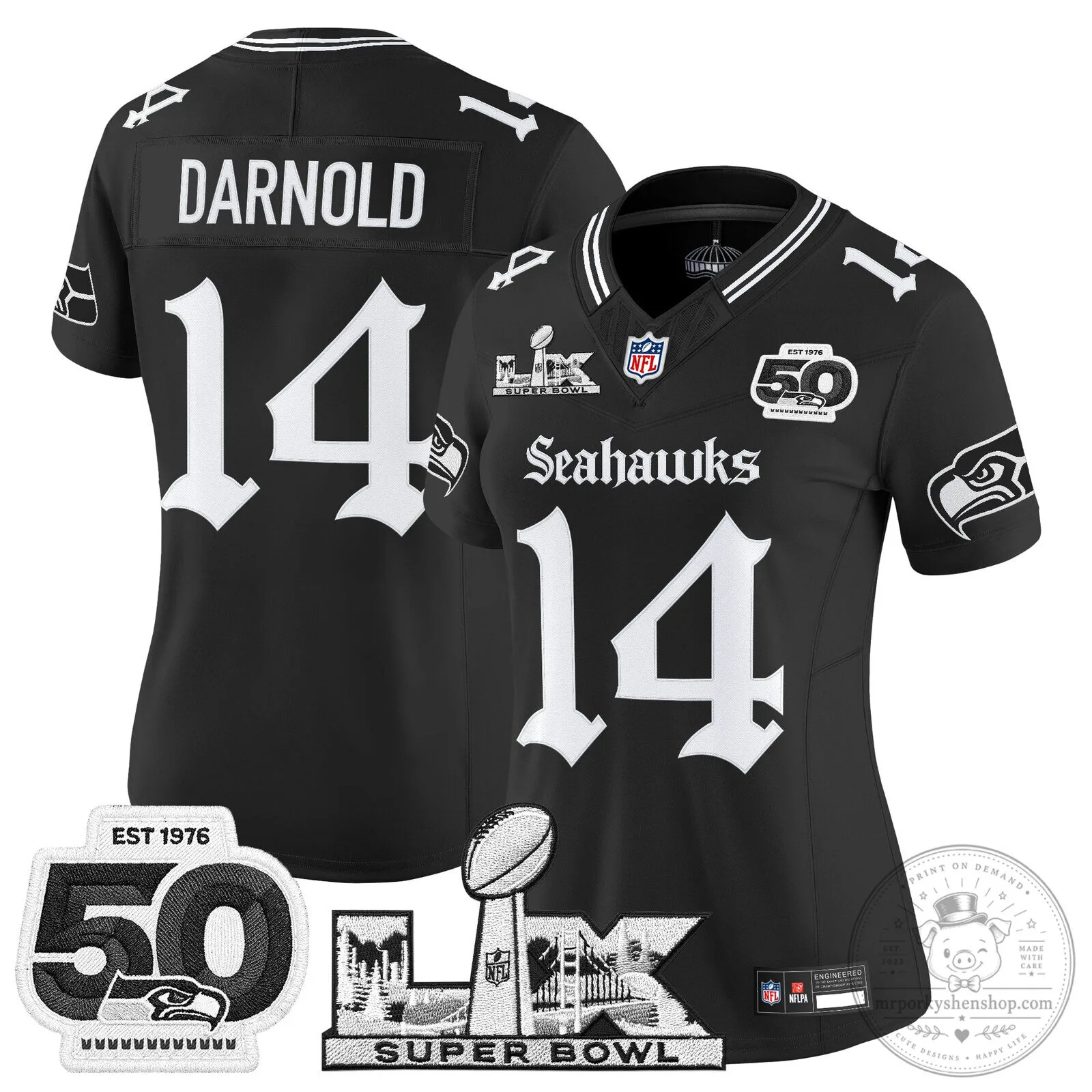 Seattle Seahawks Super Bowl 50th Anniversary Black Football Jersey