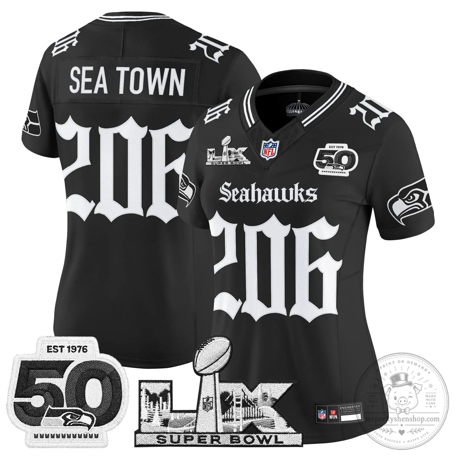 Seattle Seahawks Super Bowl 50th Anniversary Black Football Jersey 32 Seattle Seahawks Super Bowl 50th Anniversary Black Football Jersey