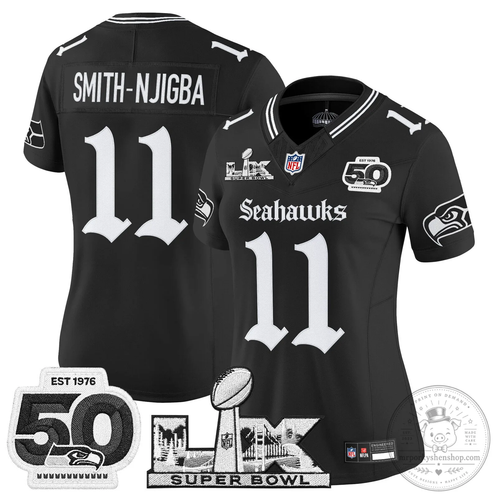 Seattle Seahawks Super Bowl 50th Anniversary Black Football Jersey 33 Seattle Seahawks Super Bowl 50th Anniversary Black Football Jersey