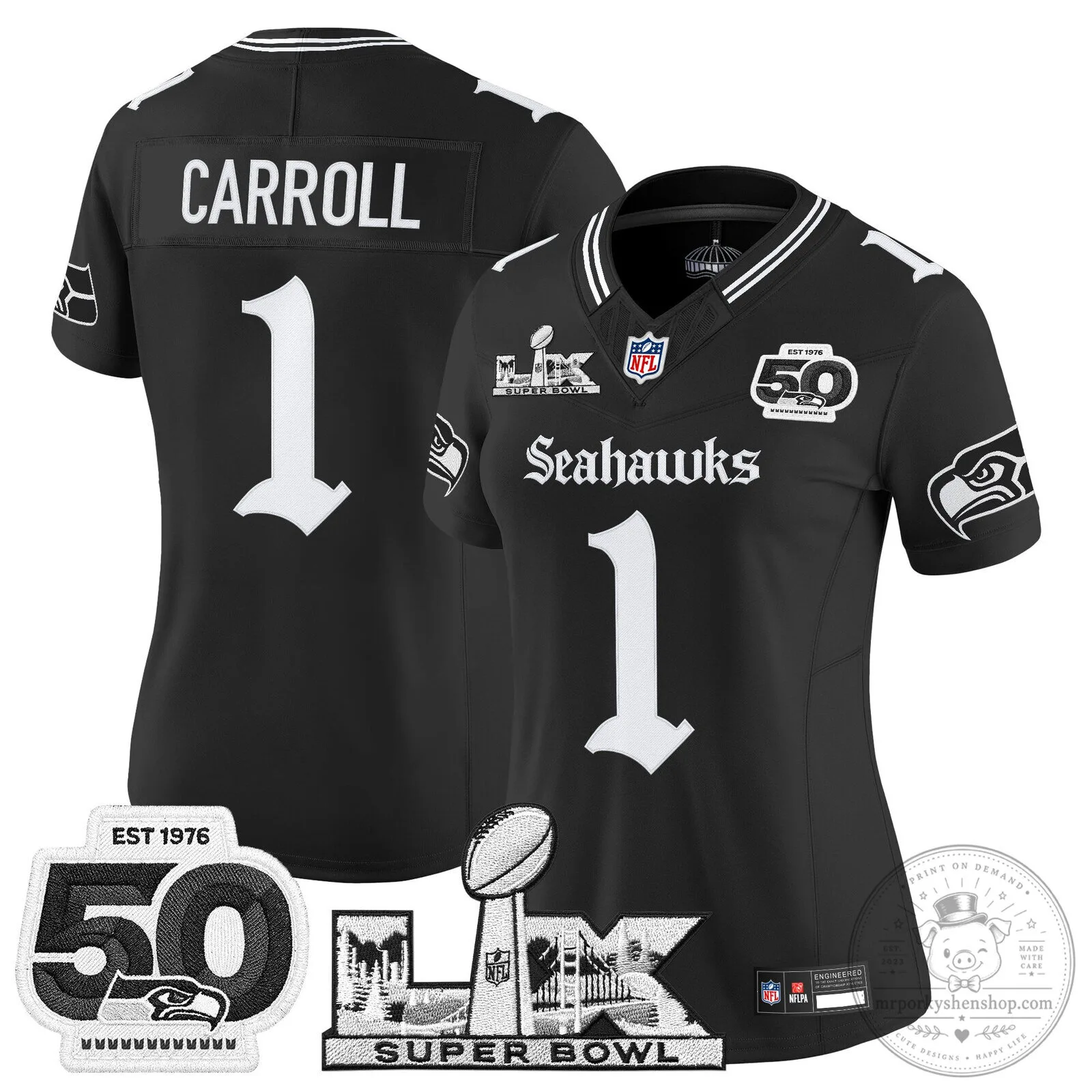 Seattle Seahawks Super Bowl 50th Anniversary Black Football Jersey 34 Seattle Seahawks Super Bowl 50th Anniversary Black Football Jersey