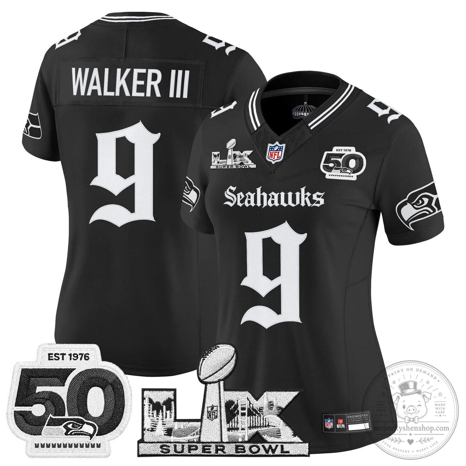 Seattle Seahawks Super Bowl 50th Anniversary Black Football Jersey 36 Seattle Seahawks Super Bowl 50th Anniversary Black Football Jersey
