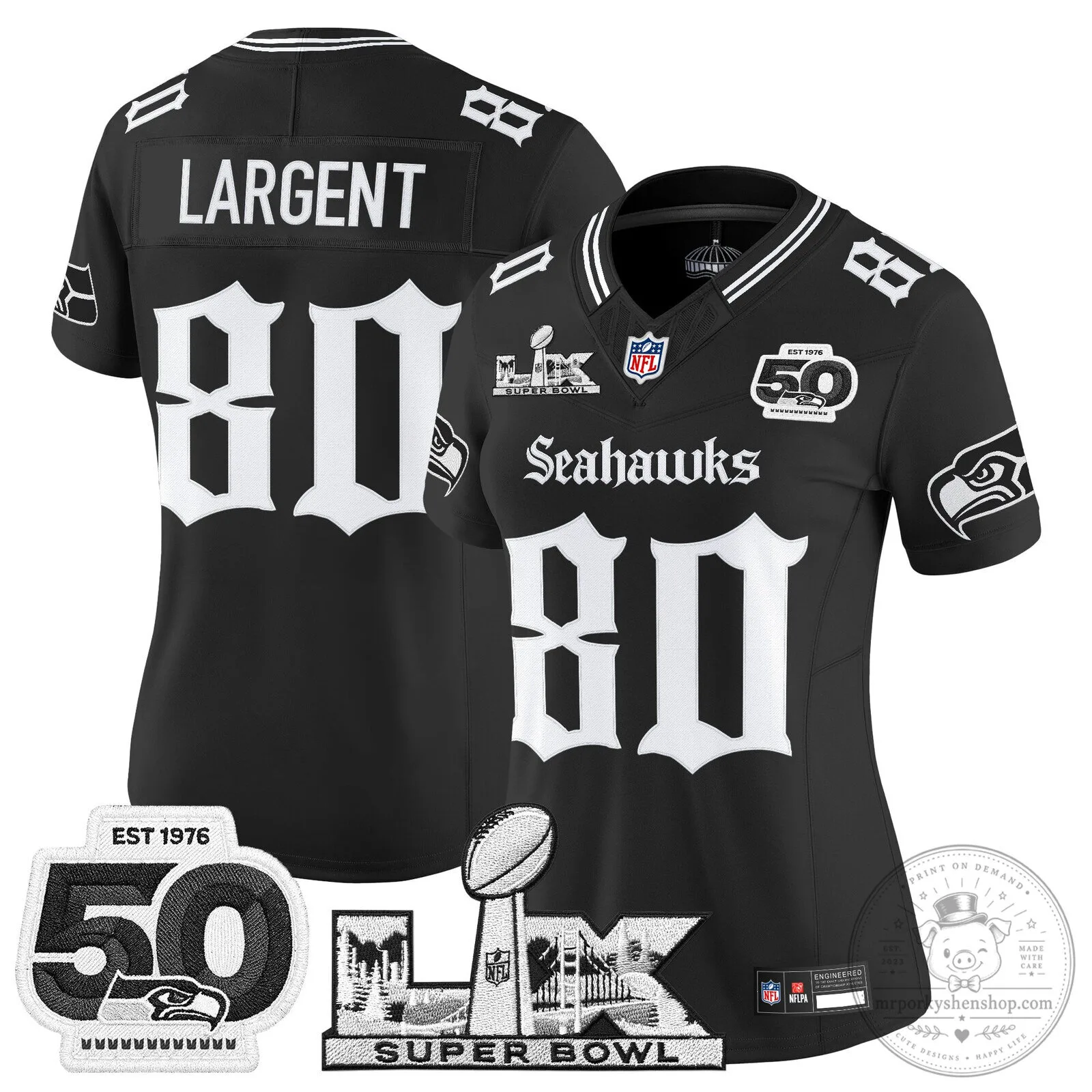 Seattle Seahawks Super Bowl 50th Anniversary Black Football Jersey 37 Seattle Seahawks Super Bowl 50th Anniversary Black Football Jersey