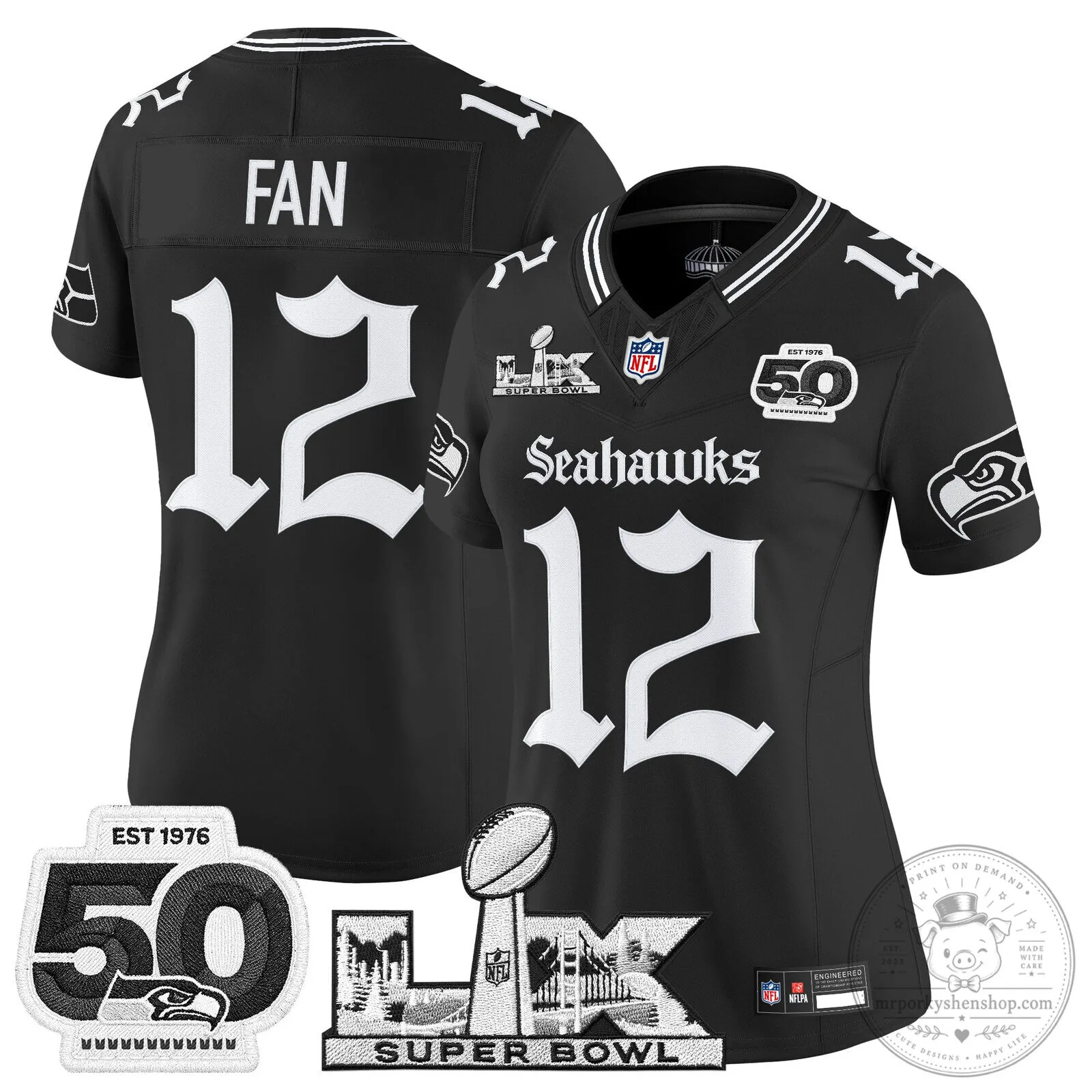 Seattle Seahawks Super Bowl 50th Anniversary Black Football Jersey 38 Seattle Seahawks Super Bowl 50th Anniversary Black Football Jersey
