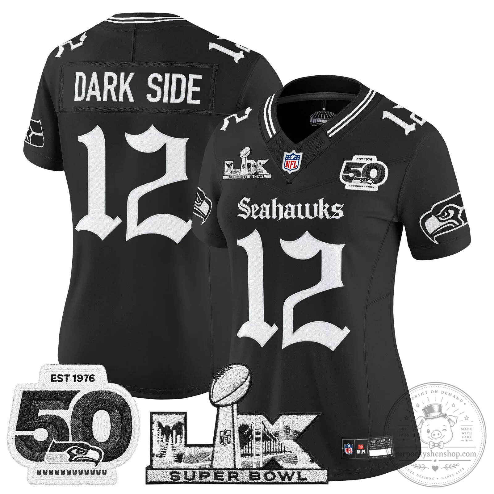 Seattle Seahawks Super Bowl 50th Anniversary Black Football Jersey 39 Seattle Seahawks Super Bowl 50th Anniversary Black Football Jersey
