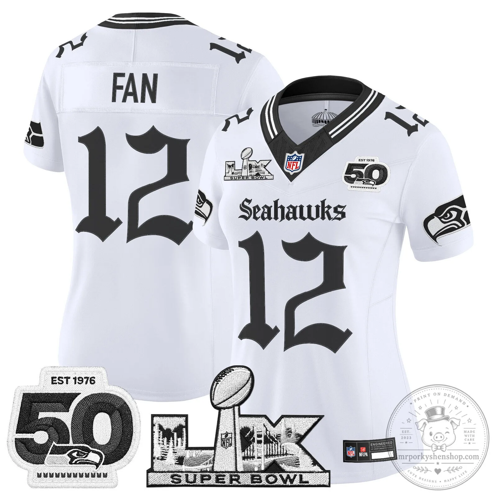 Seattle Seahawks Super Bowl 50th Anniversary Black Football Jersey 47 Seattle Seahawks Super Bowl 50th Anniversary Black Football Jersey
