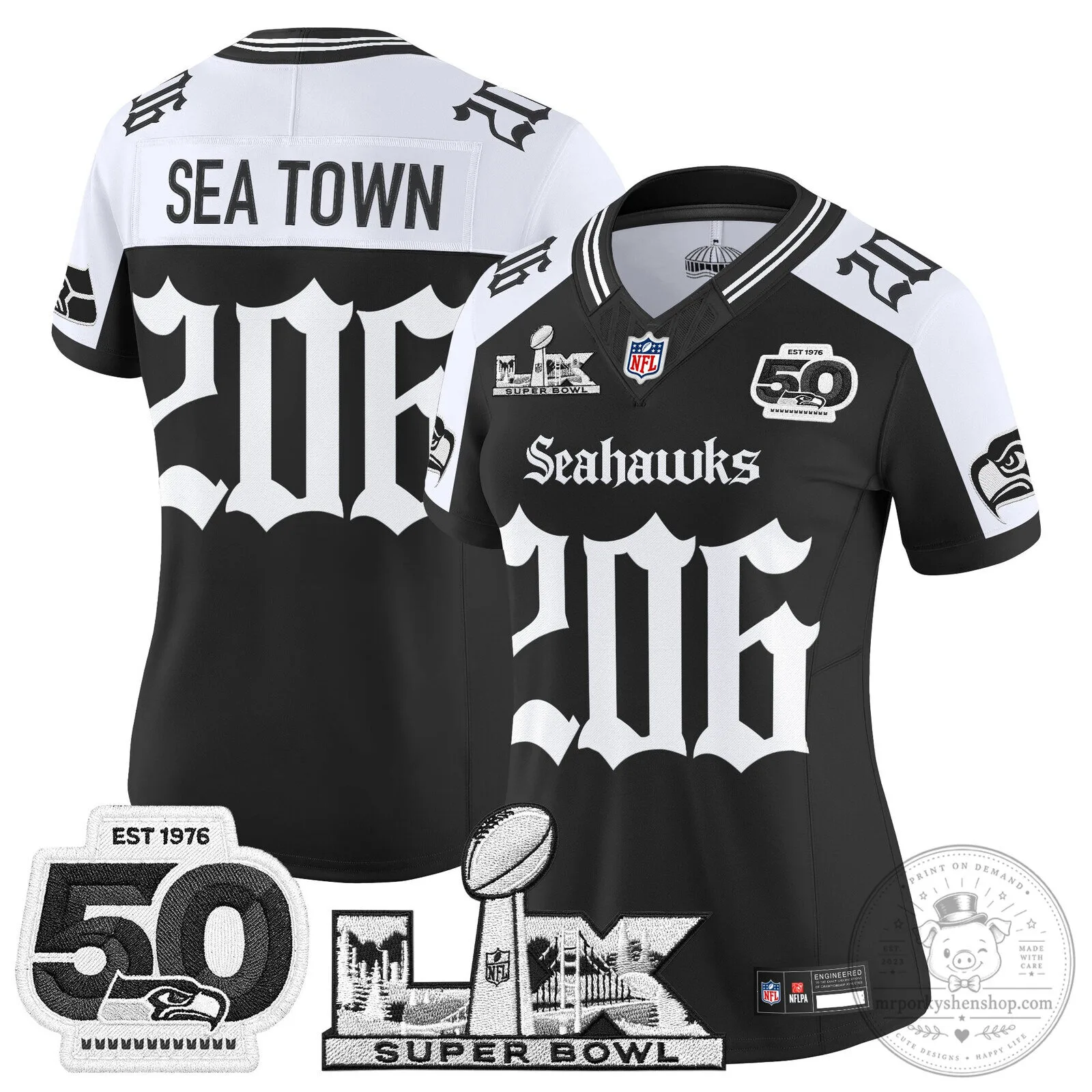 Seattle Seahawks Super Bowl 50th Anniversary Black Football Jersey 50 Seattle Seahawks Super Bowl 50th Anniversary Black Football Jersey